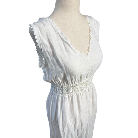 Terzo Millennio Italy White Lace Trim Maxi Dress Boho Cottagecore M Swim Cover - Picture 3 of 5